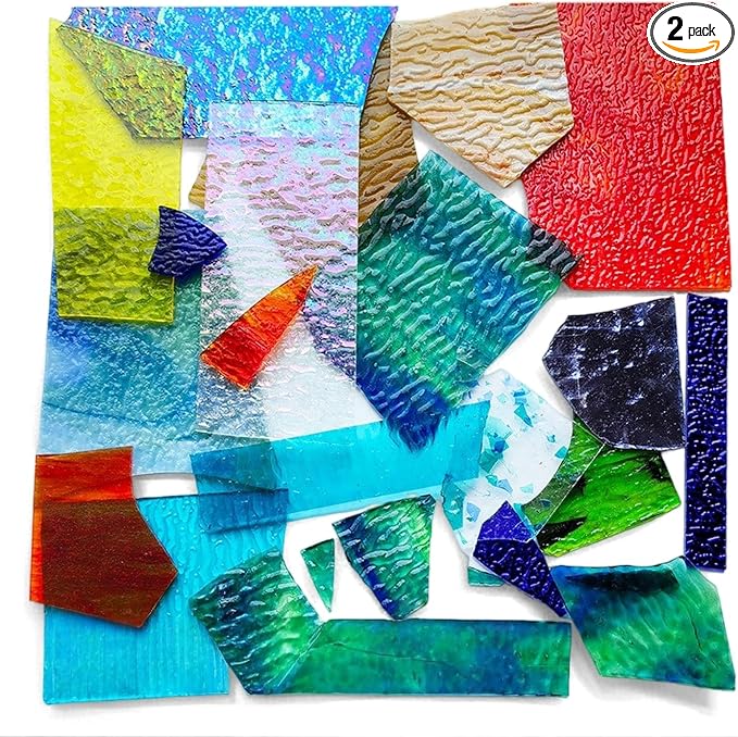 4.4 LB / 2 KG Irregular Stained Glass Scraps, Colorful Stained Glass Sheets by LDHHYH