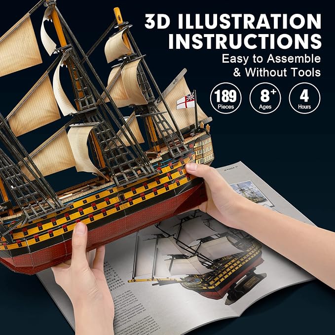 CubicFun 3D Puzzles Large HMS Victory Vessel Ship Sailboat Model Kits - Image 5