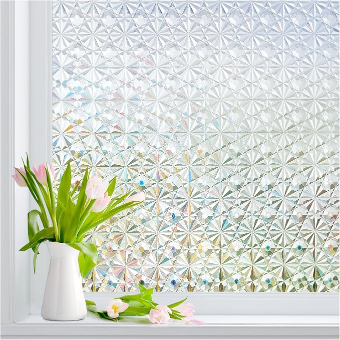 Windimiley Frosted Glass Window Privacy Film, 3D Diamond, 29.5" x 118.1" | by WindimileyDecor
