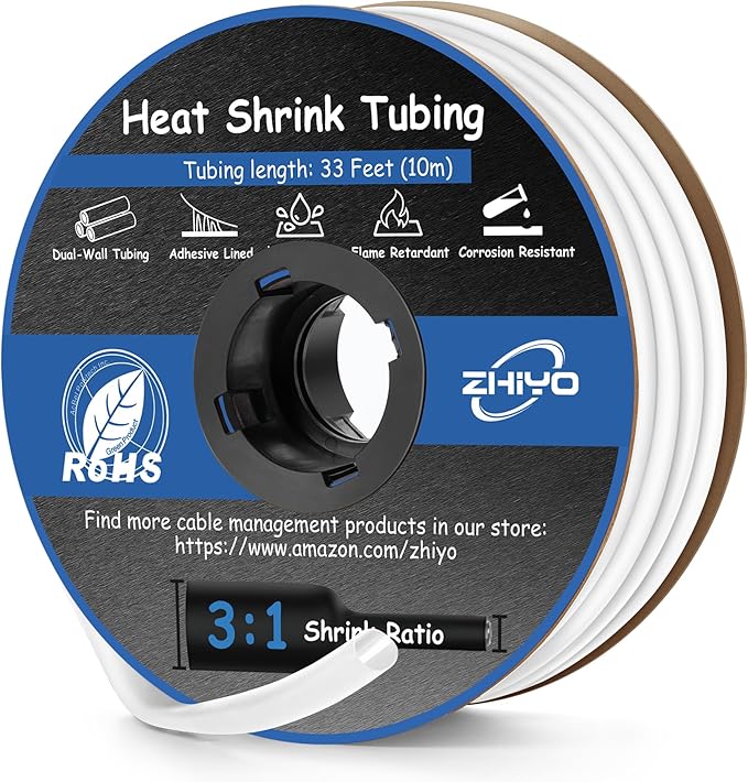 Heat Shrink Tubing 1/4 Inch, 3:1 Ratio Wires Heat Shrink Tube, Dual Wall Adhesive-Lined Waterproof Shrink Wrap Tubing, 33FT White Industrial and Marine Grade Heat Shrink Wrap