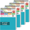 WINNER 9" x 12" Sketch Book 4 Pack, 400 Sheets Spiral Bound Art Sketchbook by WINNER
