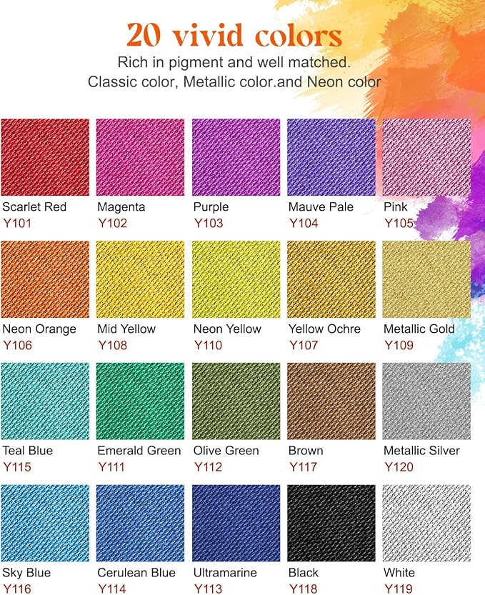 Fabric Paint, Yeeart 20 Colors Permanent Soft Fabric Paint Set - Image 3
