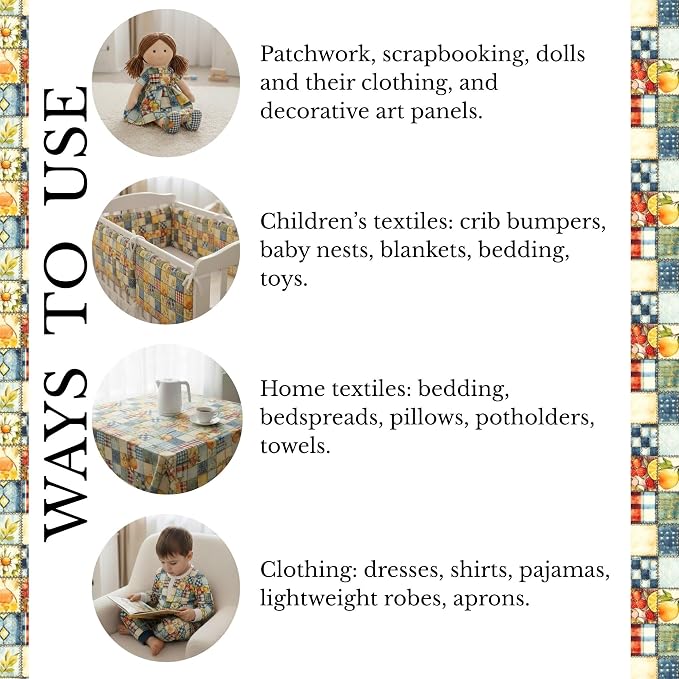 Patchwork Cotton Fabric Panel 61 x 36.6 Inches, Lemon Fruit Quilt Style Pattern - Image 9