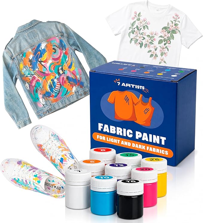Fabric Paint Set for Clothes 9 Colors – Permanent Textile Paint for T-Shirts by 7+Artists
