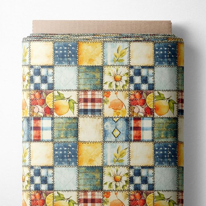 Patchwork Cotton Fabric Panel 61 x 36.6 Inches, Lemon Fruit Quilt Style Pattern by FabricsTown