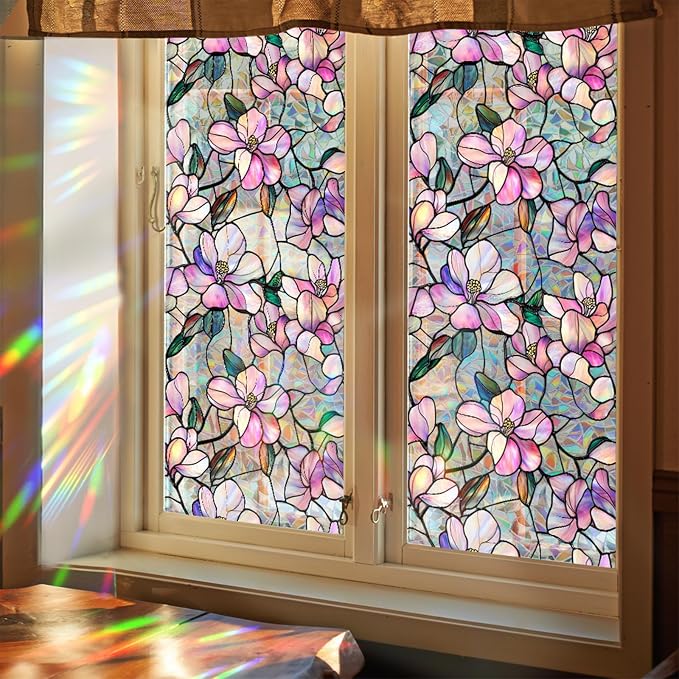 Bloss Purple Magnolia Flower Sunroof Film Decorative, Stain Glass Window Film - Image 2