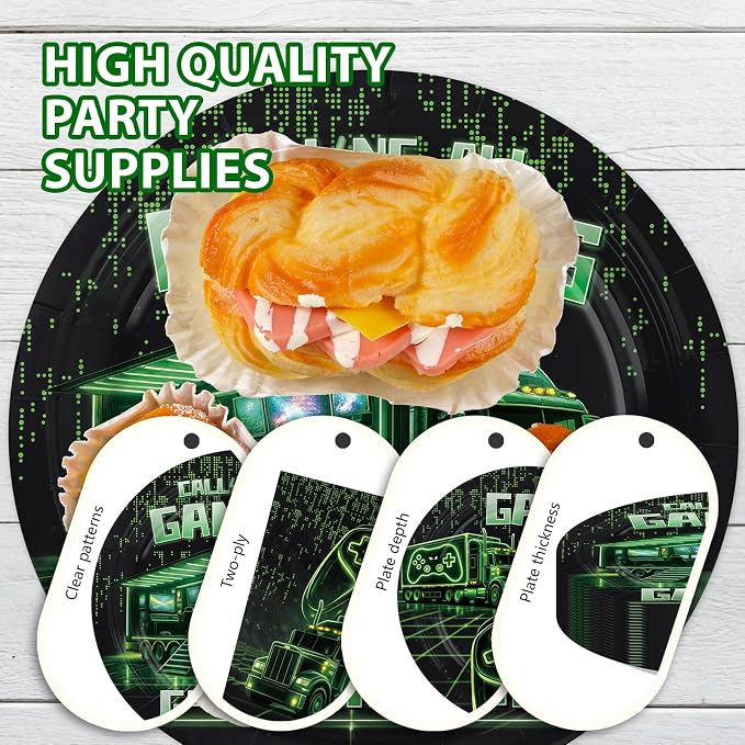 168 Pcs Video Game Birthday Party Decorations Neon Green Gaming Truck Plates - Image 4