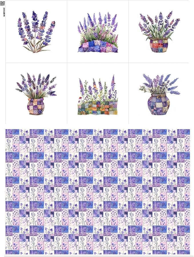Lavender Patchwork Cotton Fabric Panel – 6 Designs + Bonus Sheet 29.5×19.6 inch by FabricsTown