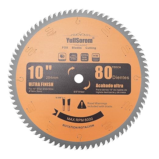 10" Miter/Table Saw Blade, 80 Teeth ATB Tungsten Carbide Saw Blades with 5/8" Arbor for Wood, Aluminum, PVC Pipe and Plastic Cutting