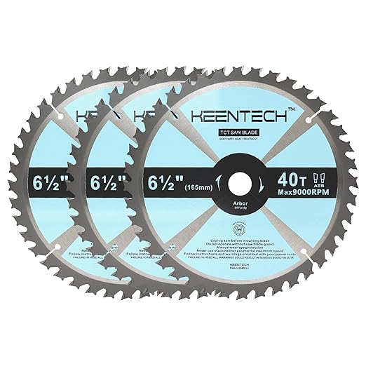KEENTECH 6-1/2 Inch Woodworking Circular Saw Blade 40T 3-Pack, Tungsten Carbide Tipped, ATAF Grind, 5/8 Inch Arbor Hole