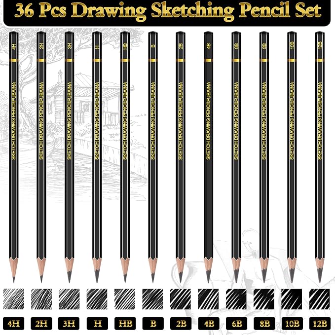 36 Pcs Drawing Sketching Pencil Set Professional Graphite Charcoal Gift Bulk - Image 3