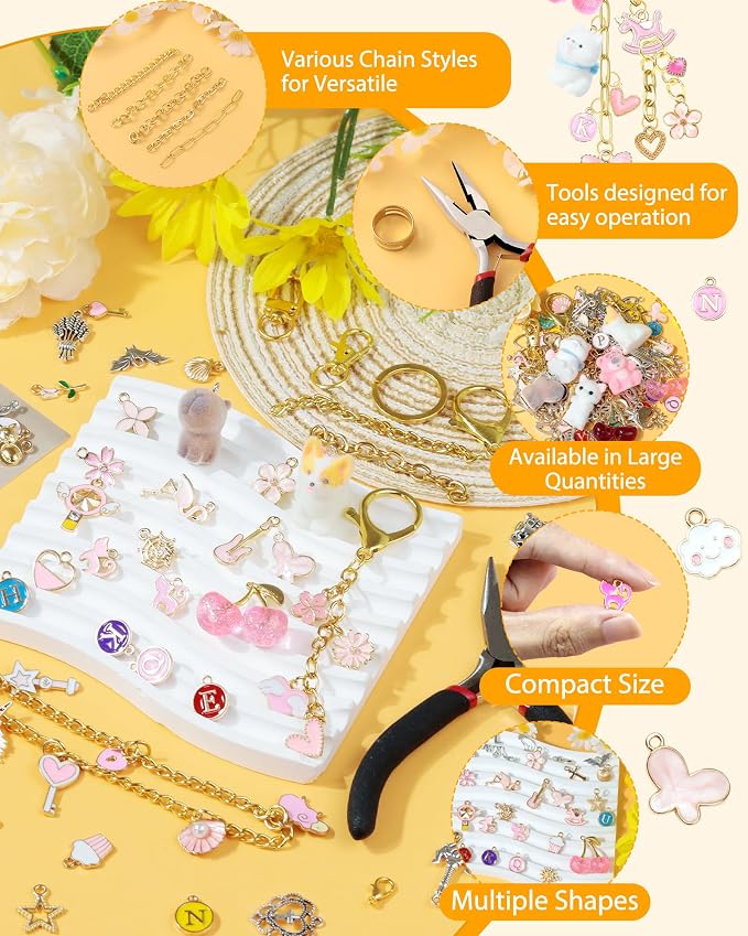 FIVEIZERO 387Pcs Charms Lip Gloss Keychain Making Kit, Charm Making Kit - Image 3