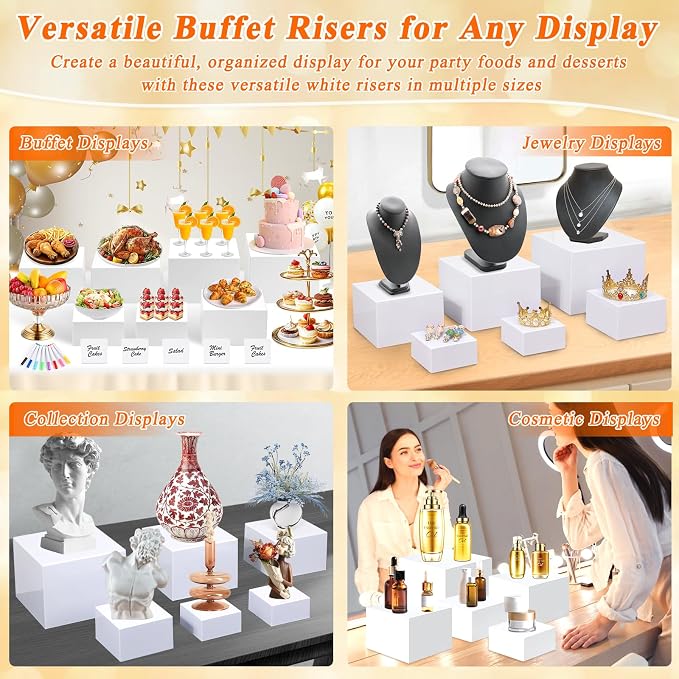 7Pcs White Acrylic Buffet Risers - Image 4