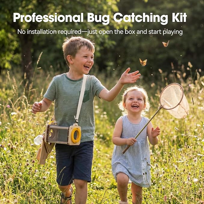 Wooden Bug Catcher Kit for Kids 3-8, Butterfly Net & STEM Guide, Catch & - Image 2