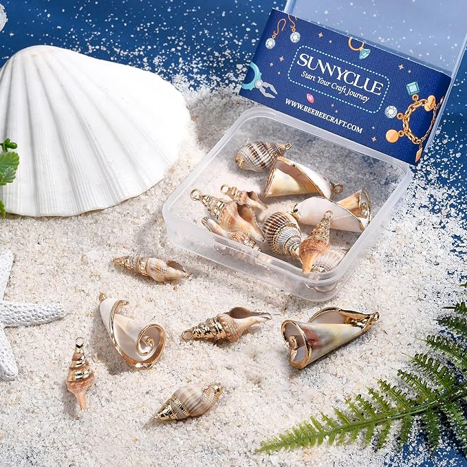 SUNNYCLUE 1 Box 16Pcs 4 Style Electroplate Spiral Seashells Craft Charms - Image 4