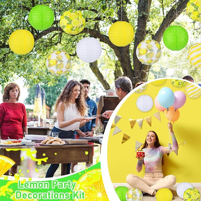 Panelee 12 Pcs Summer Lemon Party Decorations Paper Lanterns Round Hanging - Image 5