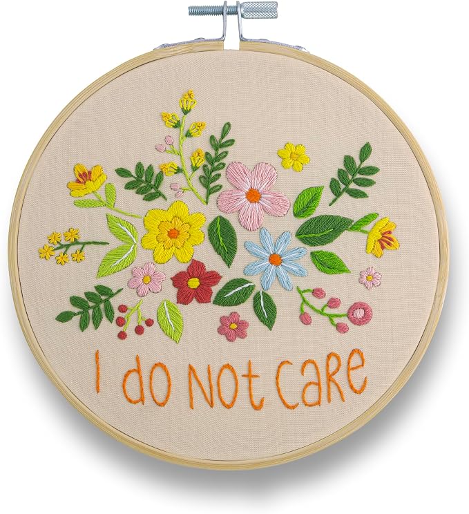 FUNATIC I Do Not Care Embroidery Kit | Funny Beginner Needle Work Starter Set by FUNATIC