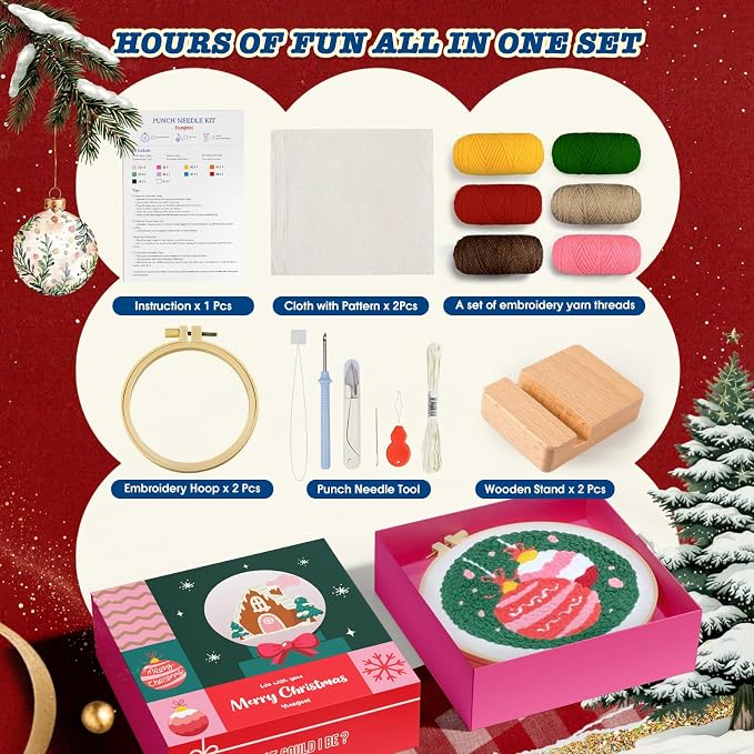 yuegool 2PCS Christmas Punch Needle Decoration Kit, Easy DIY Punch Needle - Image 2