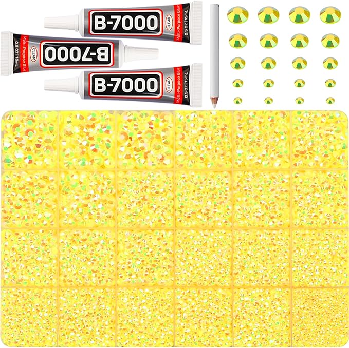 32000Pcs Yellow Rhinestones for Bedazzling, 6mm Flatback Gems Bedazzle Kit by Worthofbest