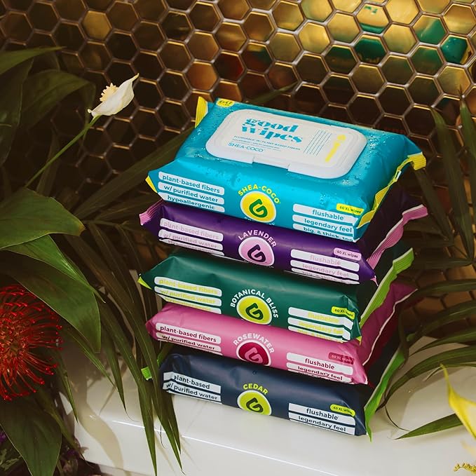goodwipes Flushable Butt Wipes - Vitamin E & Aloe - Sewer & Septic Safe - Extra Large Adult Wet Wipes For Women & Men - Bathroom Essentials - Cedar, 418 Count (8 Packs + 1 Travel)