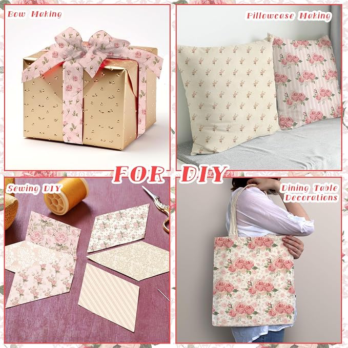 HunnmingRe 20 Pcs 10''x10'' Vintage Rose Quilting Fabric Square Bundle Retro - Image 6