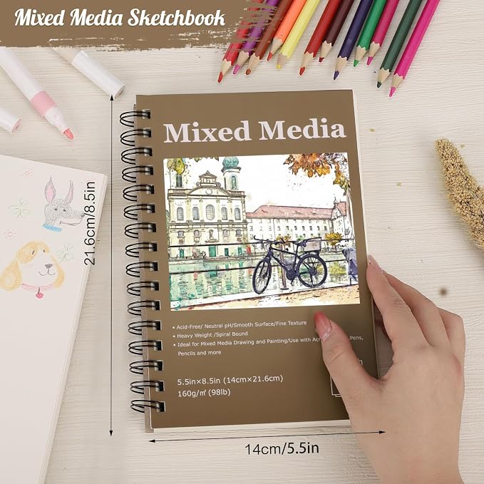 4 Pack Mixed Media Sketchbook, 5.5x8.5 inches Drawing Paper Sketch Book - Image 2