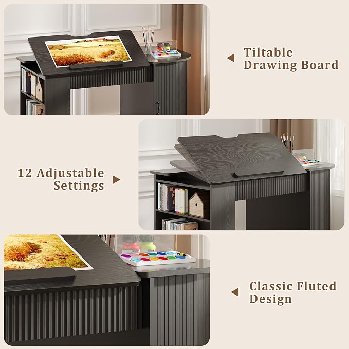 Drafting Table with Storage Cabinet & Drawers, Adjustable Drawing Table with - Image 6