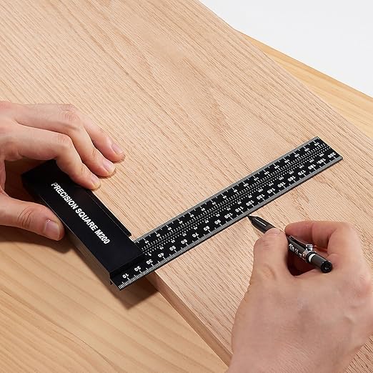 Precision Square Ruler for Measuring and Marking - Aluminum Steel Framing Tool for Professional Carpentry Use (200mm)