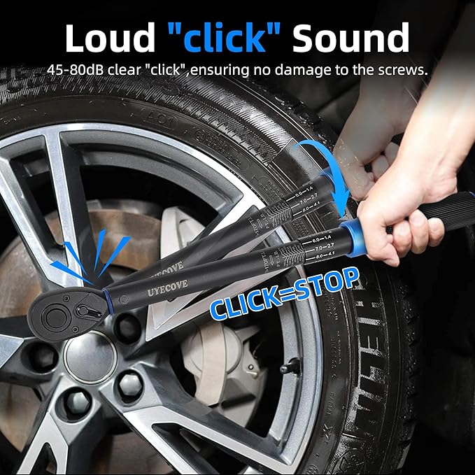 3/8-Inch Drive Click Torque Wrench, Dual-Direction Click Professional Torque Wrench 10-100FT.LB/13.6-135.6N.M, Dual Range Scales Graduated in FT.LB and N.M, Blue