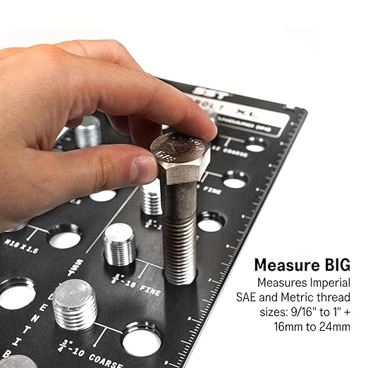 SST - Identibolt XL - Threadchecker for Large Sized Nuts and Bolts - Imperial SAE and Metric Threads - 20 Nuts & Bolts Identifier - from 9/16" to 1" & 16mm to 24mm - in. and Cm. Rulers - Made in USA