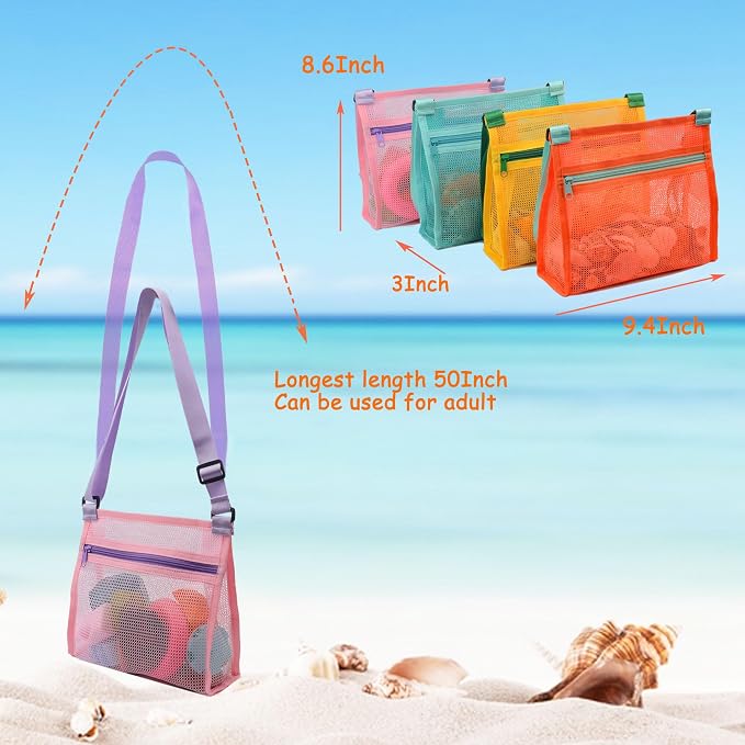 MUYIZI Mesh Beach Bag for Shells Collecting 4 Pack, Shell Bags for Beach - Image 5