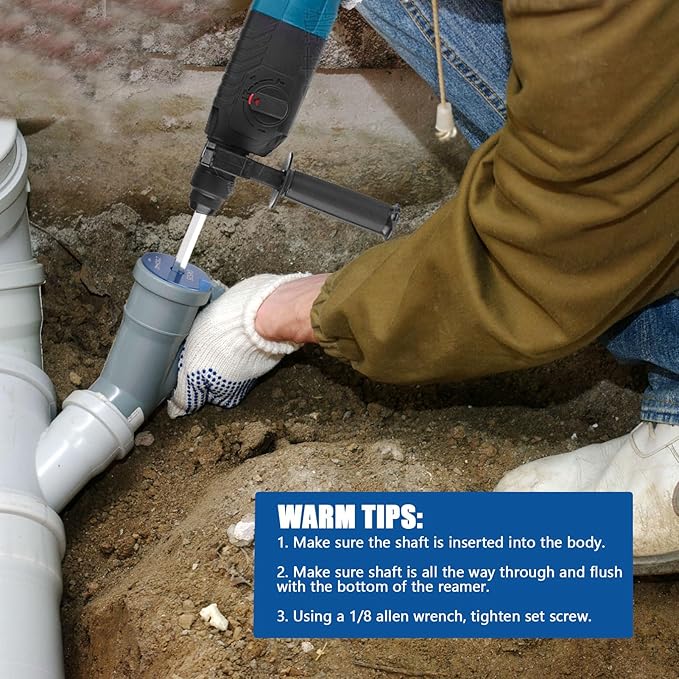 XJX PPR300 PVC Pipe Reamer, 3" Head Aluminum PVC Fitting Saver Fit Into Standard 1/2" Drill and 3/8" Hex Shaft