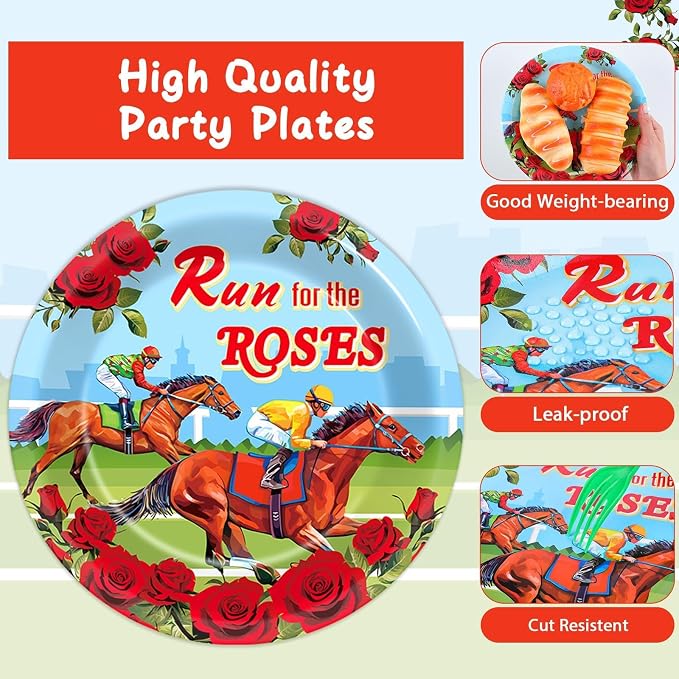 Qyeahkj 100 Pcs Kentucky Party Supplies Derby Day Tableware Set Run - Image 3