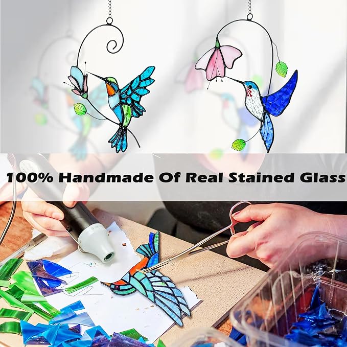 2 Packs Hummingbird Stained Glass Window, Stained Glass Window Hanging - Image 5