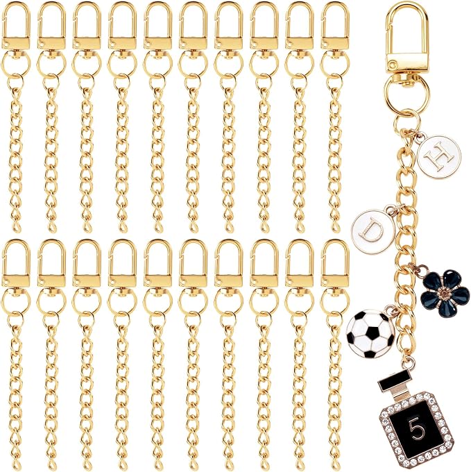 Hzopcw 20pcs Gold Keychain Making Kit, Key Ring Swivel Snap Hook Chains by Unknown