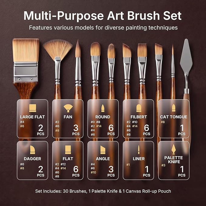 Nicpro 30pcs Paint Brush Set, Professional Acrylic Paint Brushes - Image 3