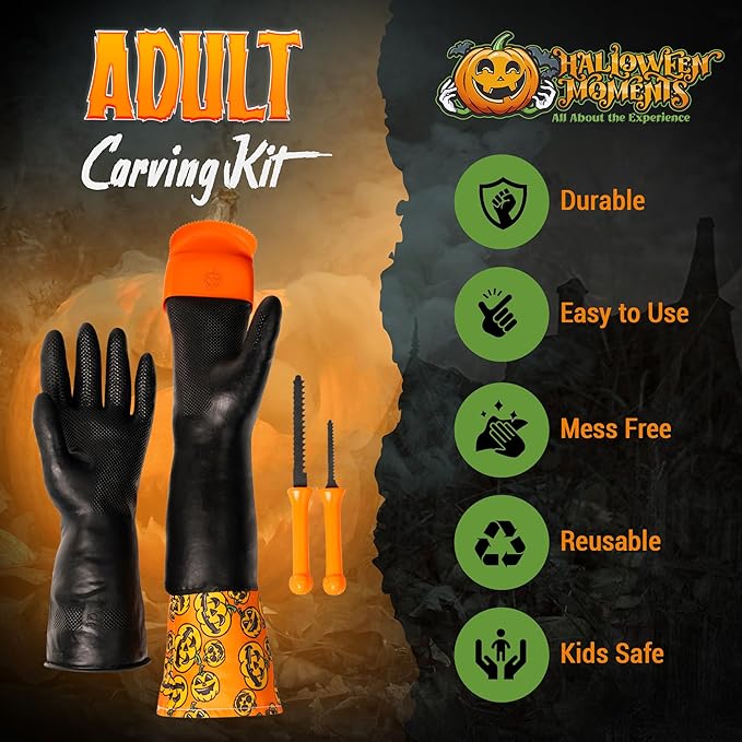 Pumpkin Scraper Glove – As Seen On Shark Tank - Mess Free and Fun Pumpkin Carving Kit – Carve and Clean Jack-O-Lantern Guts with Ease and Zero Mess on Your Hands! (Adult Kit)