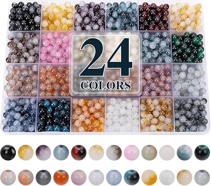 XSEINO About 1200+ pcs 6mm Glass Beads Bracelet Making Kit, 24 Assorted Black by XSEINOiscreating%EF%BC%81