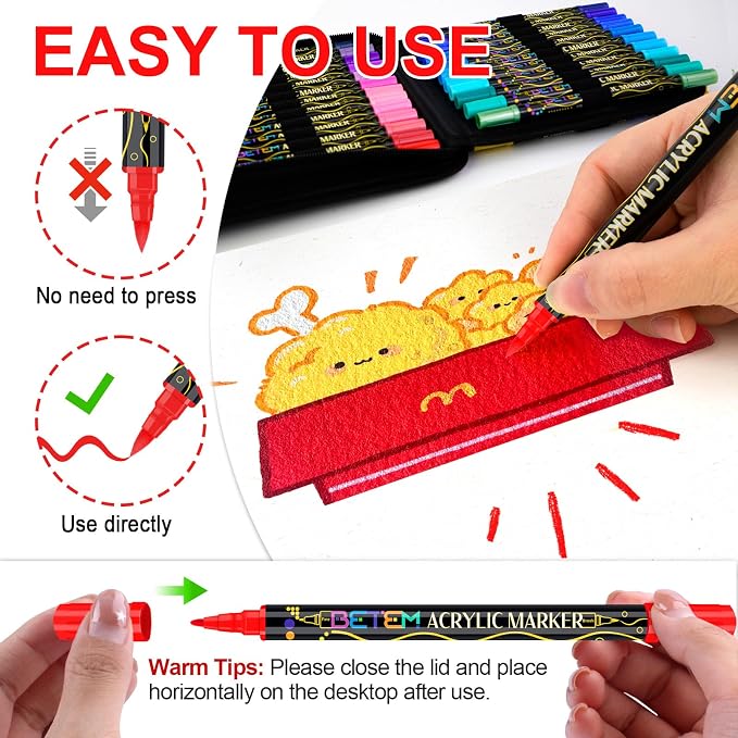 Betem Dual Tip Acrylic Paint Pens, 48 Colors Paint Markers - Image 3