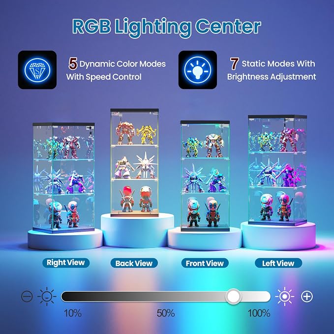 Dystler 3-Tier Glass Display Case, RGB LED Lights - Image 3