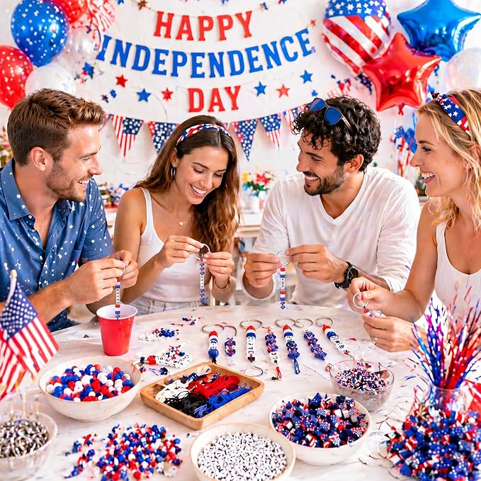 Landical 564 Pcs 4th of July Keychain Craft Kit DIY Patriotic Bead Keychain - Image 2