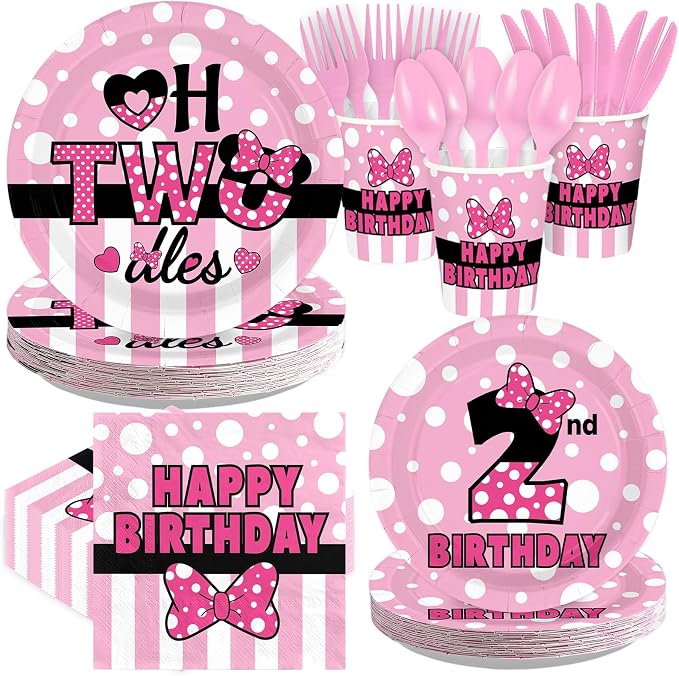 168Pcs Pink Mouse 2nd Birthday Decorations by Greencian