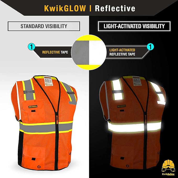KwikSafety - Charlotte, NC - BIG KAHUNA Safety Vest [2 PACK] Class 2 ANSI OSHA Reflective Vest Durable High Visibility Vest Construction Safety Vest for Men Industrial Work Gear/Orange Small