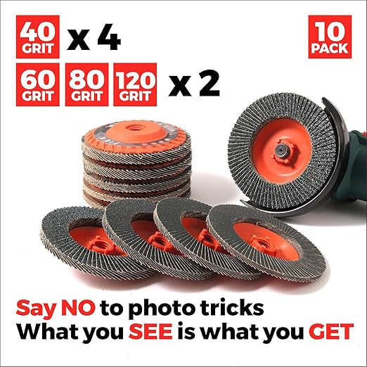 Jumbo Zirconia Flap Discs 4 1/2 for Angle Grinder, 40/60/80/120 Grit Type 27 High Density Trimmable 5/8"-11 inch Grinding Wheels for Grinding, Rust Removal, Sanding and Finishing - 10 Pack