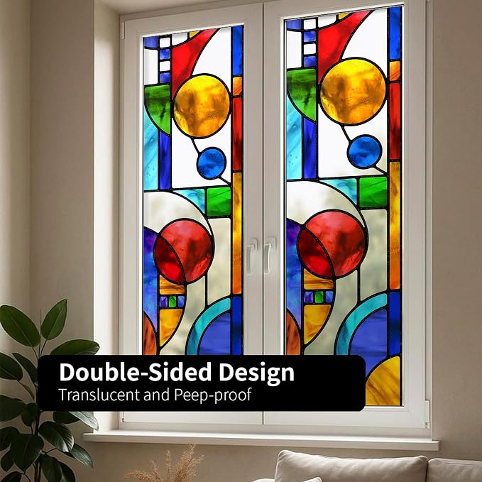 Original Hand Drawn Faux Stained Glass Window Film, Double-Sided Static Film - Image 7