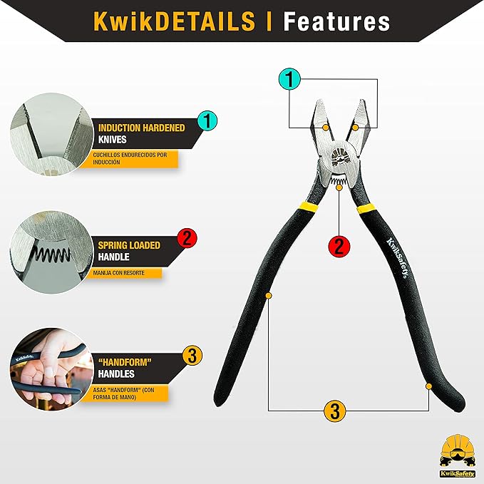 KwikSafety - Charlotte, NC - PINZA Ironworker Pliers Spring Loaded Action Side Cutters Steel Rebar Wire Cutters Bi-Material Tempered Handles & Aggressive Cross-Hatched Knurl Lineman Pliers