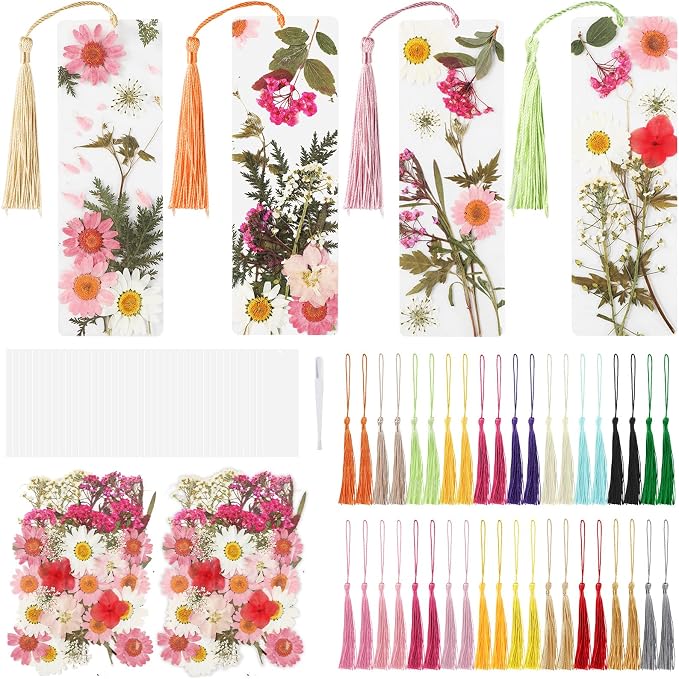 40 Sets Dried Flower Bookmark Making Kit Transparent Bookmark DIY Projects by Afniimyapt