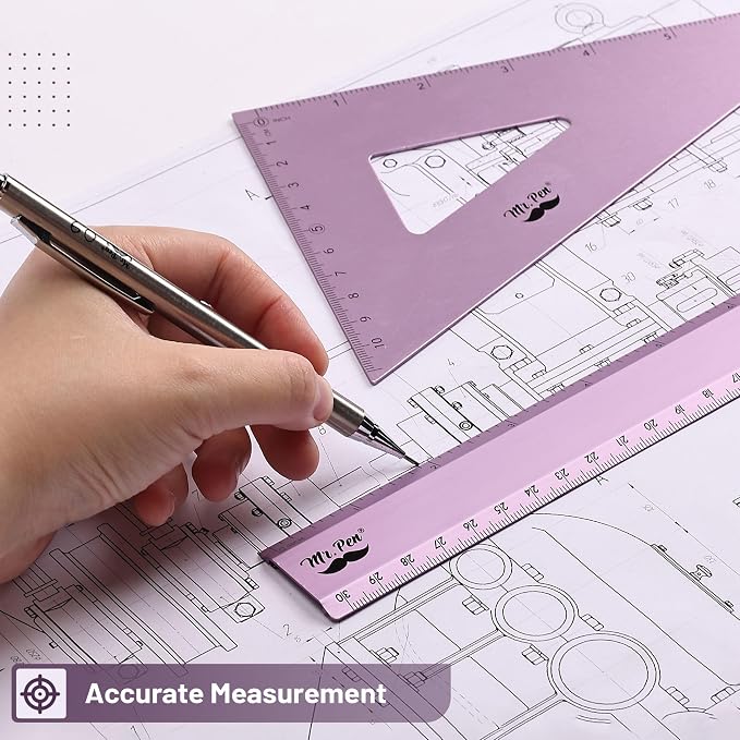 Mr. Pen- Metal Geometry Kit, 4 Pack, 45° & 30°/60° Set Squares | 6" Protractor - Image 5