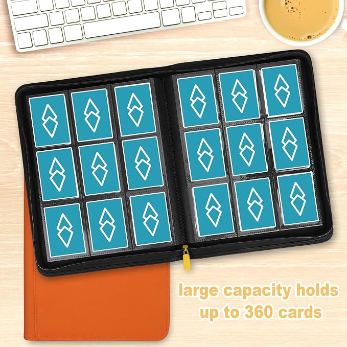 360 Cards Ringless 9-Pocket Side Loading Trading Card Binder, PU Zipper Fixed - Image 6