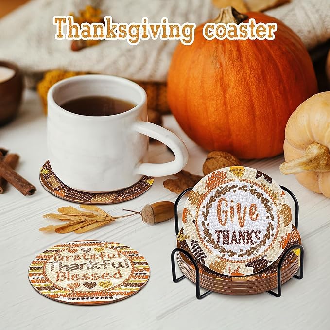 8 Pcs Thanksgiving Day Fall Diamond Coasters Kits - Image 4